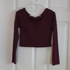 Burgundy Long Sleeve Crop Top